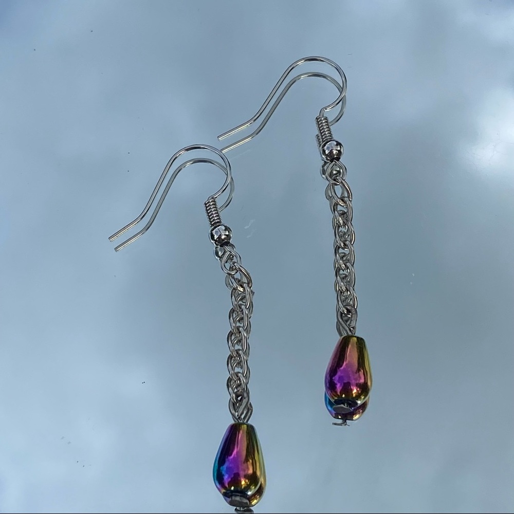 multi chrome tear drop earrings